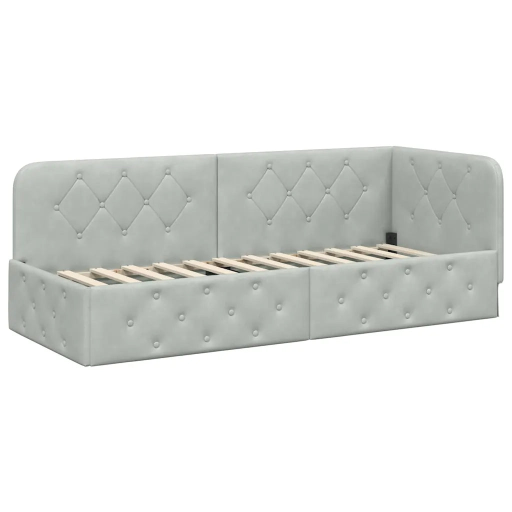 Cornice del letto ad angolo Grigio chiaro 80 x 200 cm Velluto