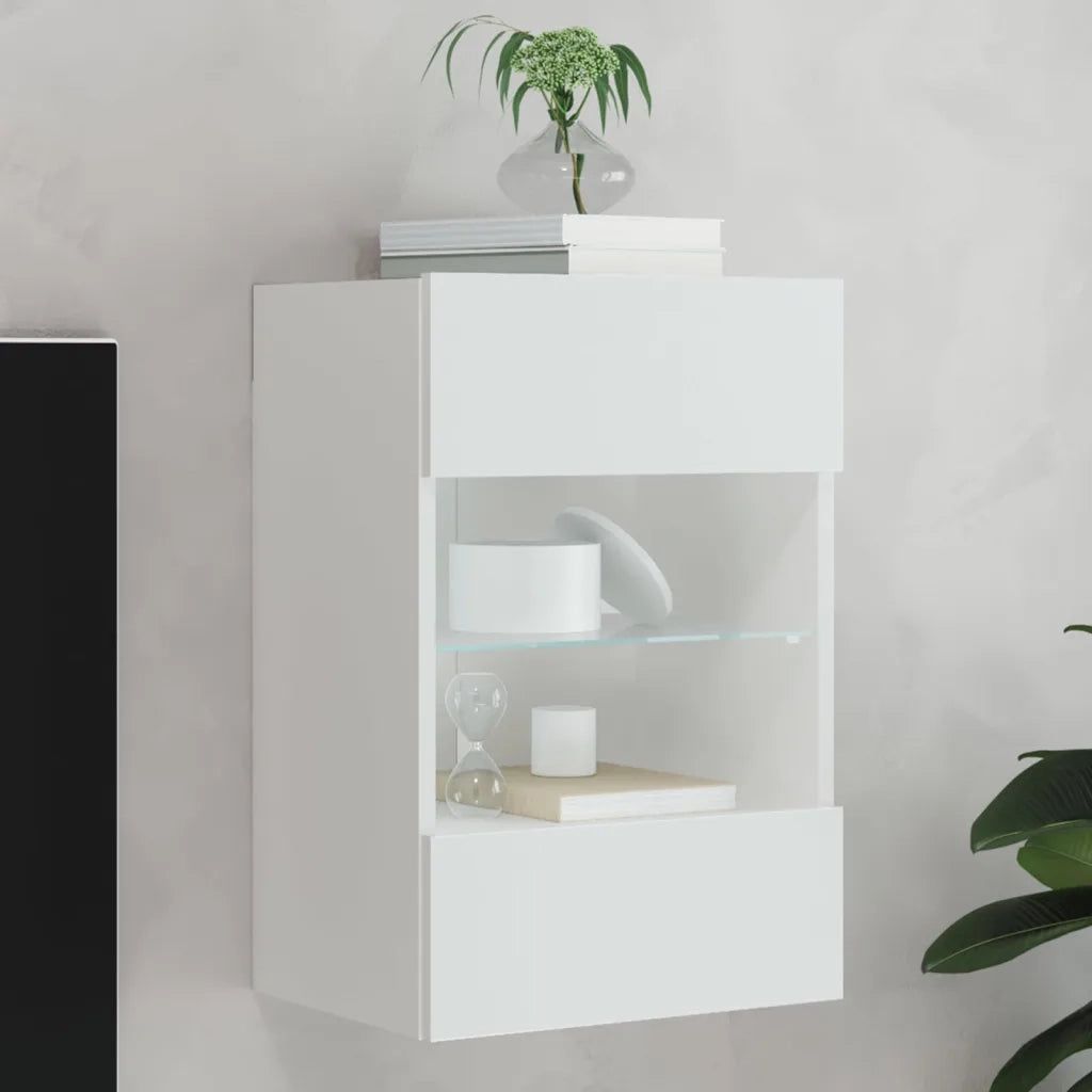 Mobile TV a Parete con Luci LED-Mobile TV a Muro Bianco 40x30x60,5 cm