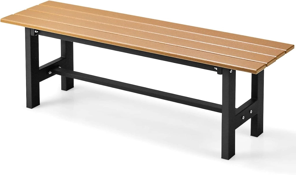 Panchina da Esterno con Sedile HDPE, Panca da Giardino con Telaio in Metallo Verniciato a Polvere, Panchina da Giardino, Parco e Balcone, Portata 300 kg, 120 x 36 x 40,5 cm (Black)