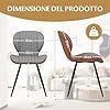 Set di 2 Sedie da Pranzo, Sedia da Pranzo Senza Braccioli, Sedia con Schienale Curvo, Piedini Antiscivolo, Sedia da Cucina con Gambe in Metallo, Portata 150 kg, 57 x 49 x 81 cm