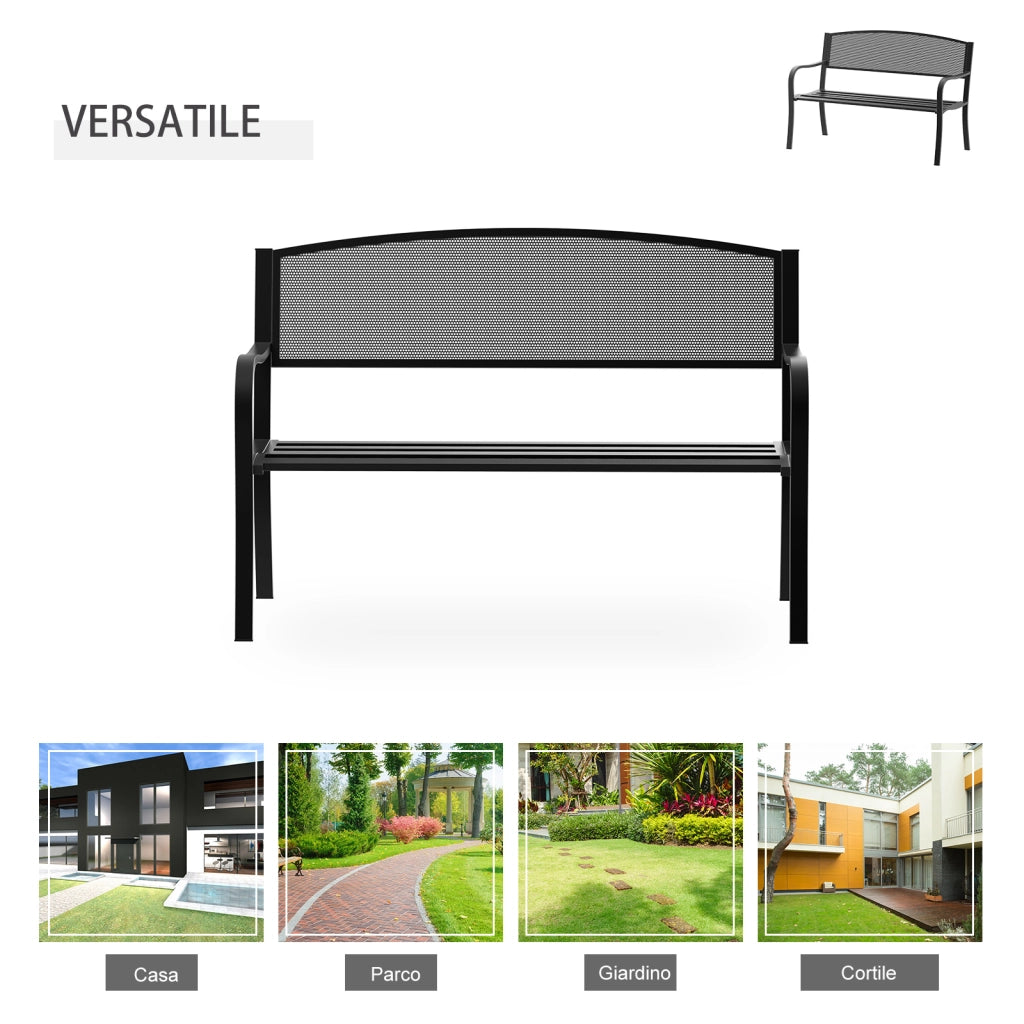 Panchina da Giardino Esterno ¨C zephmum ¨C Metallo Nero 127x60x85cm