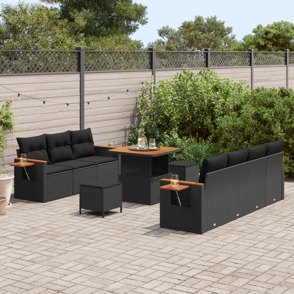 Set Divano Giardino  10 Pezzi con Cuscini Rattan Polipropilene Nero