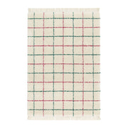 Tappeto interno shaggy motivo a griglia multicolore con frange