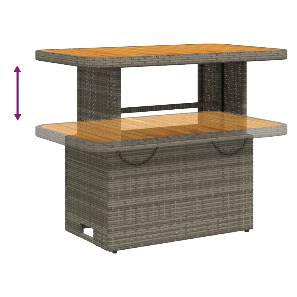 Tavolo Giardino Grigio 90x55x71 cm in Polyrattan e Legno Acacia 368276