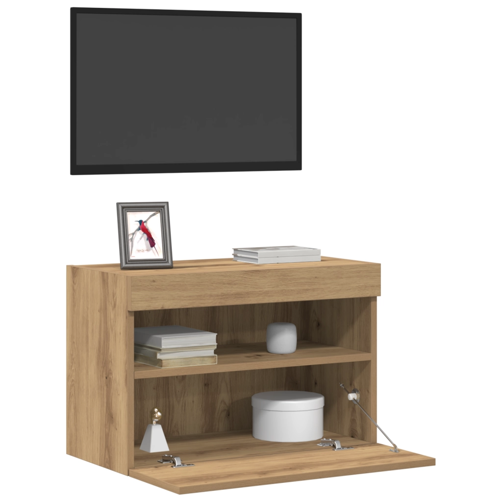 Mobile TV  con luci LED Rovere Artigianale 60x30x40 cm
