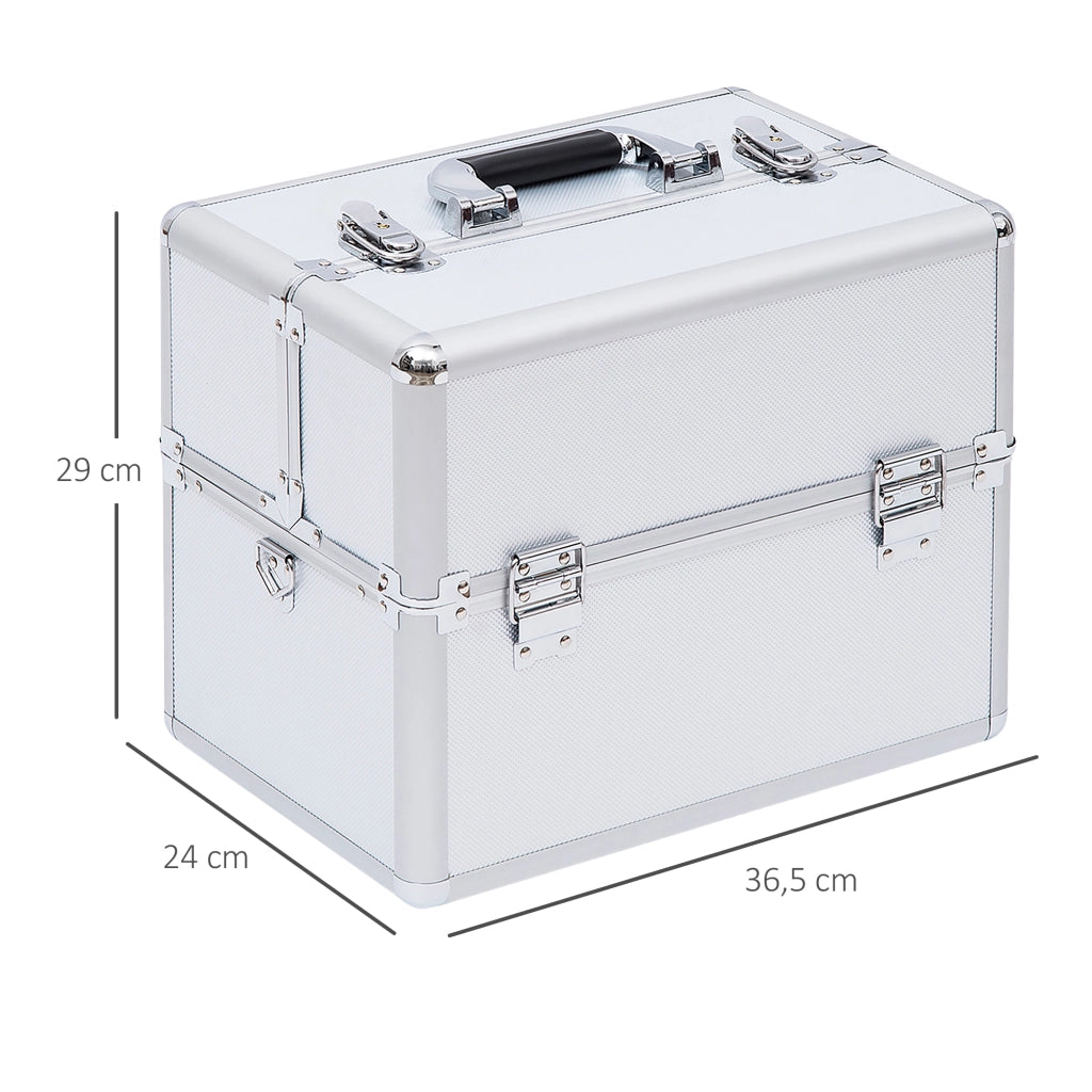 Mallette trucco a 3 livelli con chiavi ¨C zephmum ¨C argento 36.5x24x29 cm