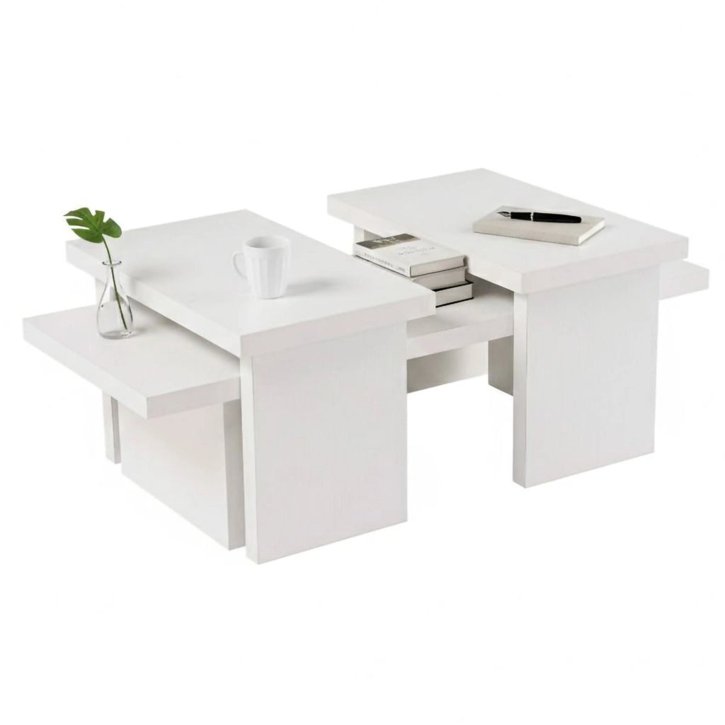 Tavolino da salotto Amarantha, Tavolo basso da caffè, Portariviste per divano, Ripiano da soggiorno, 110x45 h42 cm, Bianco