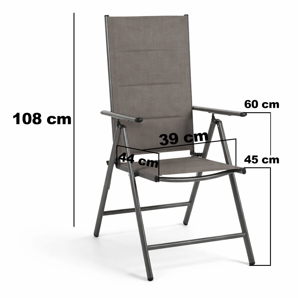 Set 2 Sedie Sdraio Grigio Pieghevoli e Salvaspazio con Schienale Alto Ergonomico