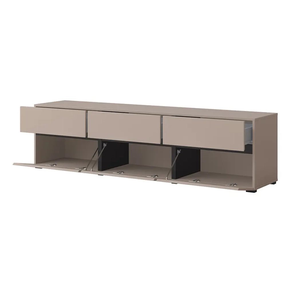Mobile TV 180cm colori beige e nero collezione HAVANA. Mobile design con 3 porte e 3 cassetti.