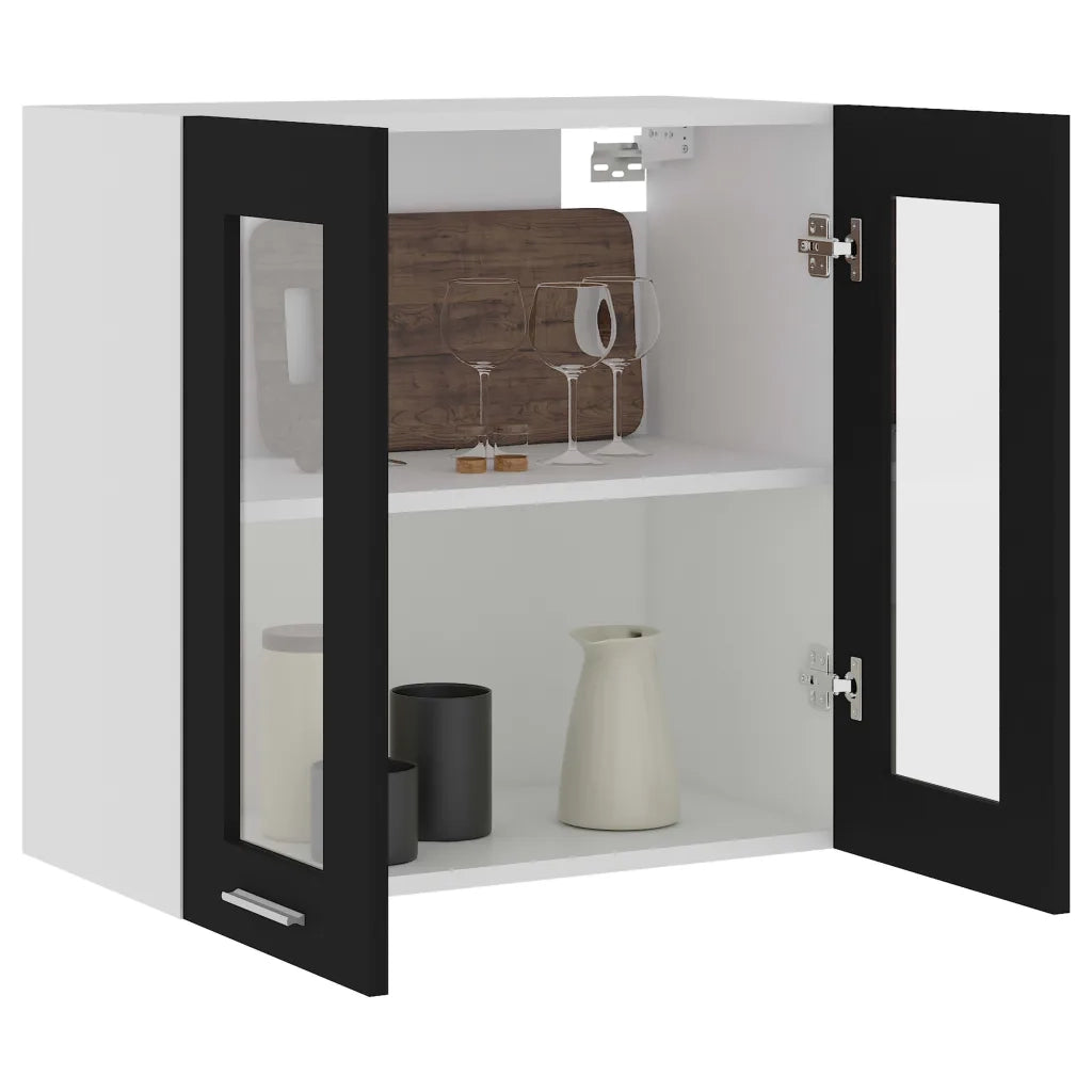 Mobile Pensile con Vetro “Lyon” Nero 60x31x60 cm 802522