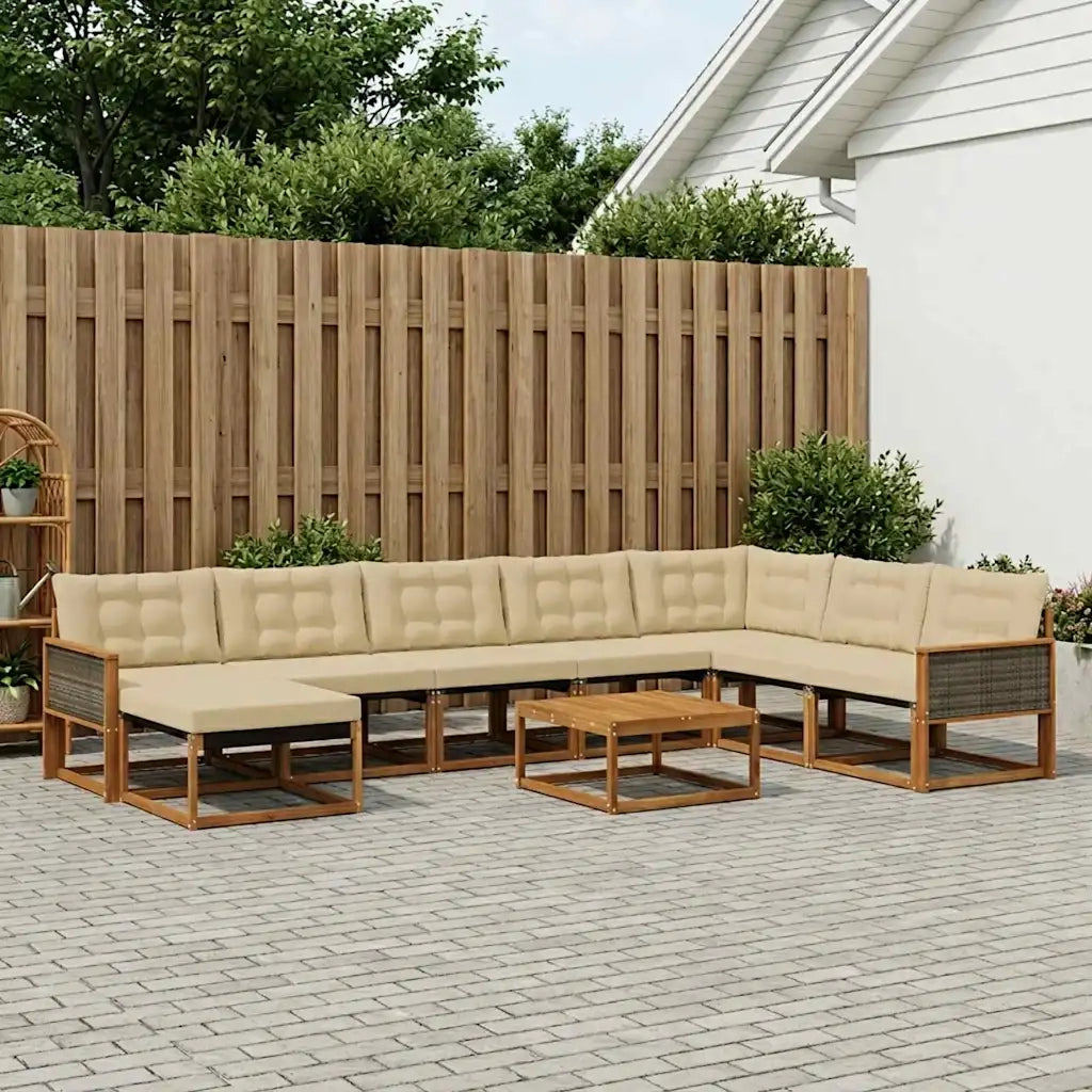 Set di divani da esterno con cuscino 9 pcs Naturale e Beige 3381629
