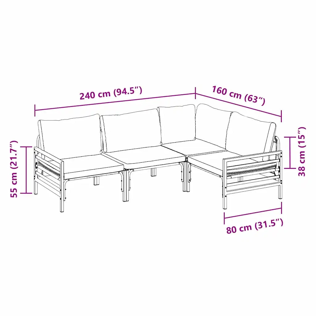 vidaXL Set Divano da Giardino 4 pcs Antracite Acciaio