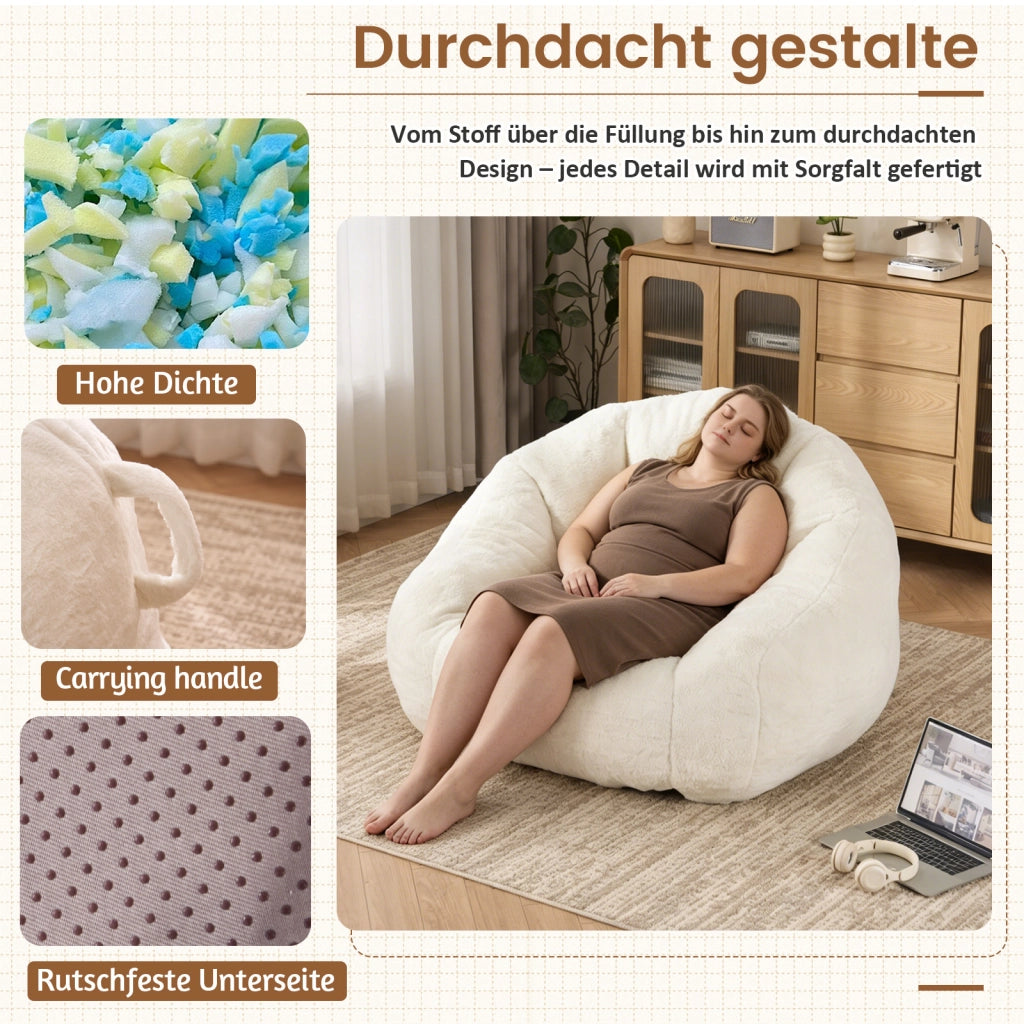 Poltrona pouf - con schienale avvolgente e imbottitura in schiuma - poliestere bianco