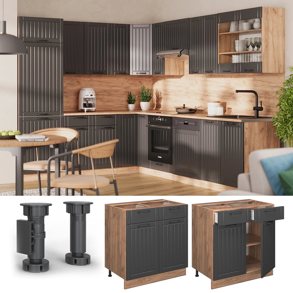 Vicco Mobiletto base per cucina Grigio scuro 80 cm senza piano di lavoro