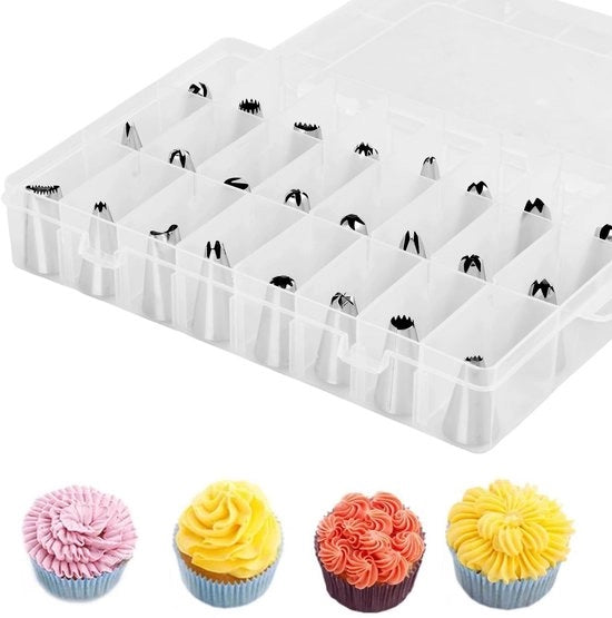 Set di Spennelli Decorativi Professionale - 24 Stuks - Spennelli Decorativi - Acciaio Inossidabile 304 - Accessori per Torta - Glacé per Cupcake - Decorazioni a Punto di Crema