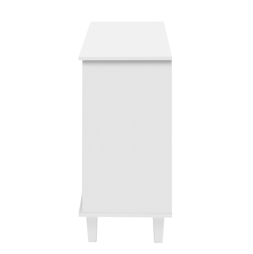 Credenza 140x40x83 cm con 4 ante a specchio; cassetti e ripiano regolabile; MDF bianco