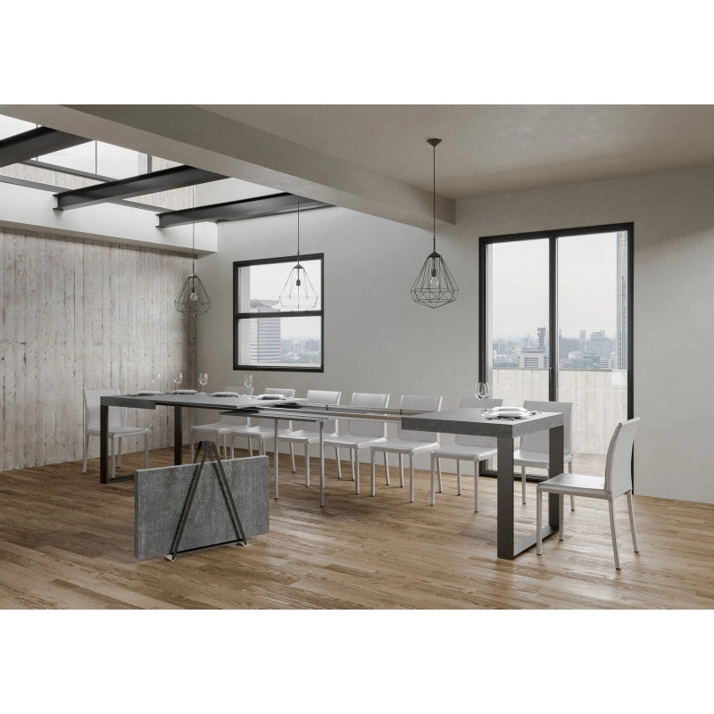 Tavolo allungabile 120/380x90 cm Tecno telaio Antracite - Cemento