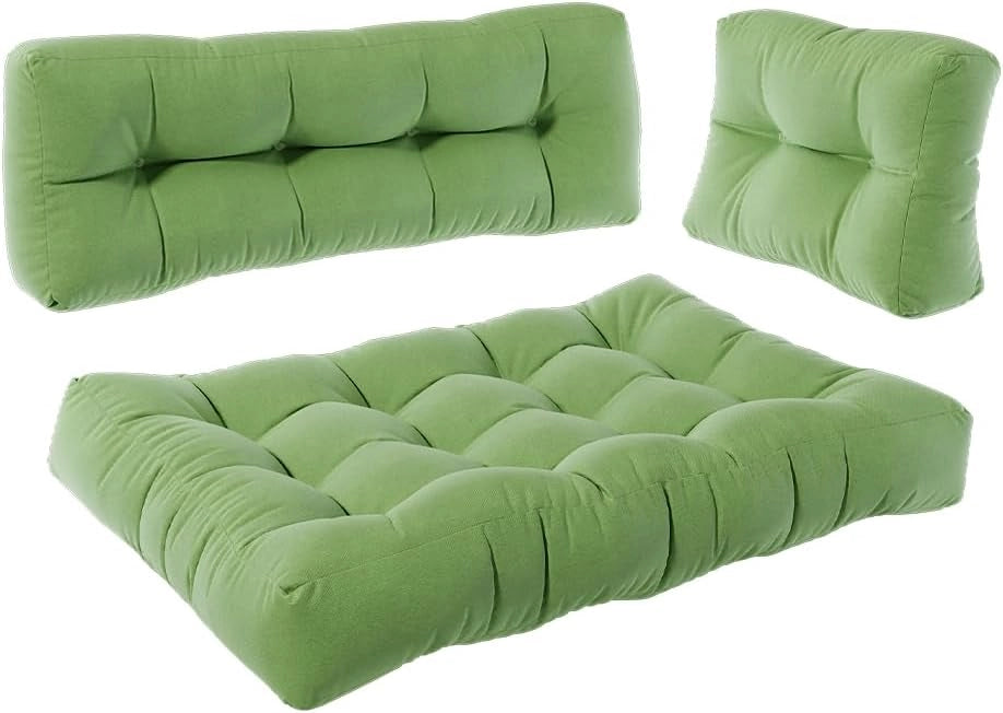 Set di cuscini per pallet "Flocken", Verde, 120 x 80 cm 3 parti, per l’imbottitura di sedute e schienali su pallet europallet