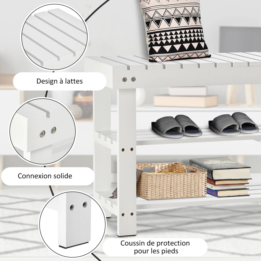 Scarpiera in Legno con Ripiano e Compartimento Nascosto ¨C Zephmum ¨C 90x29x45 Bianco