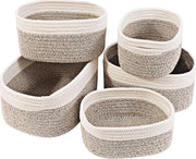 Set di contenitori in cotone, 5 pezzi, cestini intrecciati, contenitori per la stanza dei bambini, contenitori per la stanza da bagno, contenitore in cotone per la stanza dei bambini, bianco e sabbia.