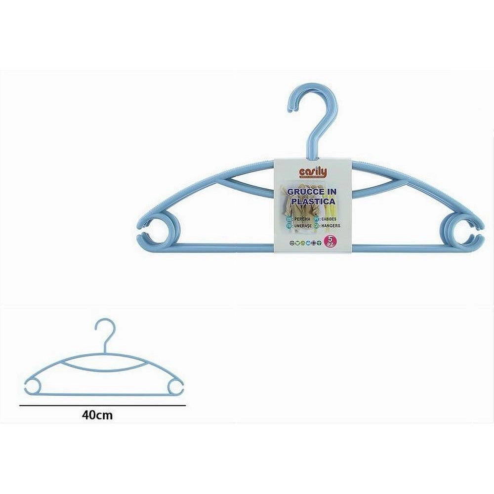 Trade Shop - Set 5 Pz Grucce Stampelle Appendiabiti Plastica Celeste Vestiti Pantaloni 87686 -