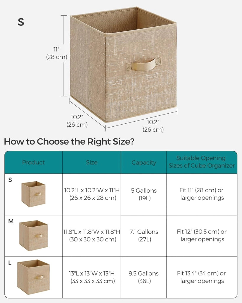 Cubi portaoggetti da 27,9 cm in tessuto non tessuto con doppi manici, set da 6 pezzi, organizer per armadio per scaffali, pieghevoli, per vestiti, beige sabbia UROB26K03