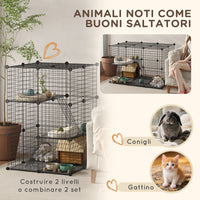 Gabbia Modulare per Conigli e Porcellini d'India Multilivello con 3 Porte e Fili d'Acciaio Nero