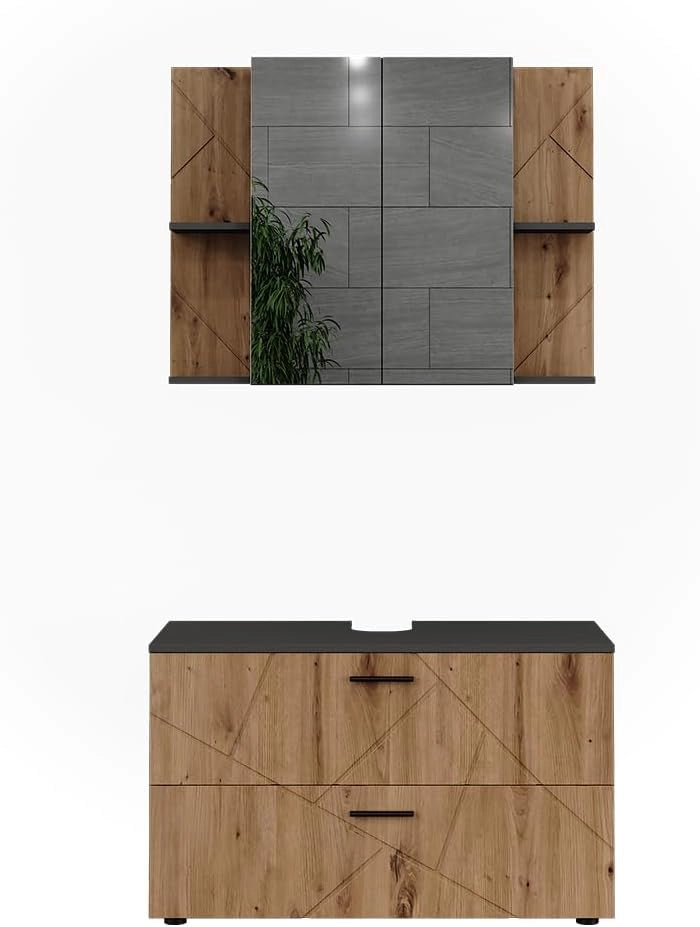 Set di mobili da bagno Irma, Antracite/Artisan, 2 parti