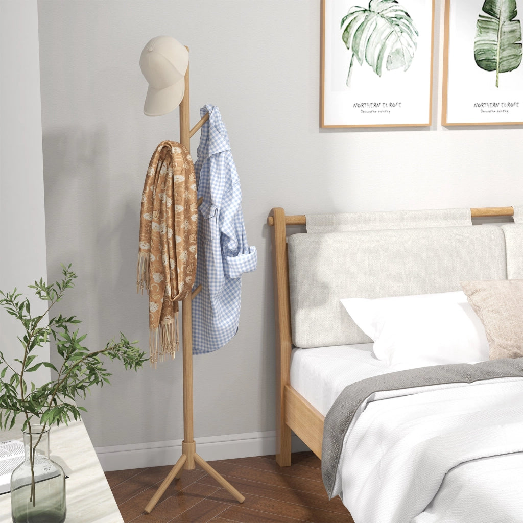 Appendiabiti a Parete Albero in Legno con 8 Ganci ¨C Zephmum ¨C 40x40x165 cm Naturale