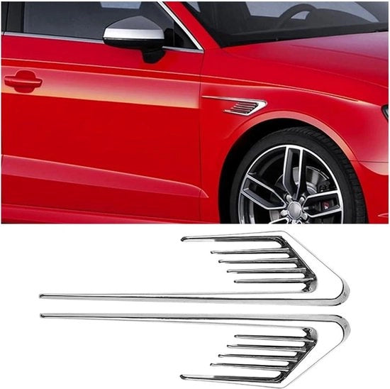2 decorativi ventilatori di aerazione per auto da esterno - griglia di aerazione cofano e sportello di aerazione delle portiere - argento.