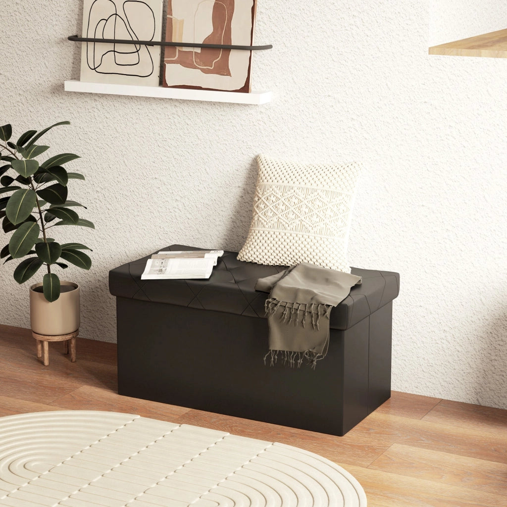 Panca Contenitore Pieghevole 84L 76x38x38 cm in Finta Pelle Nero