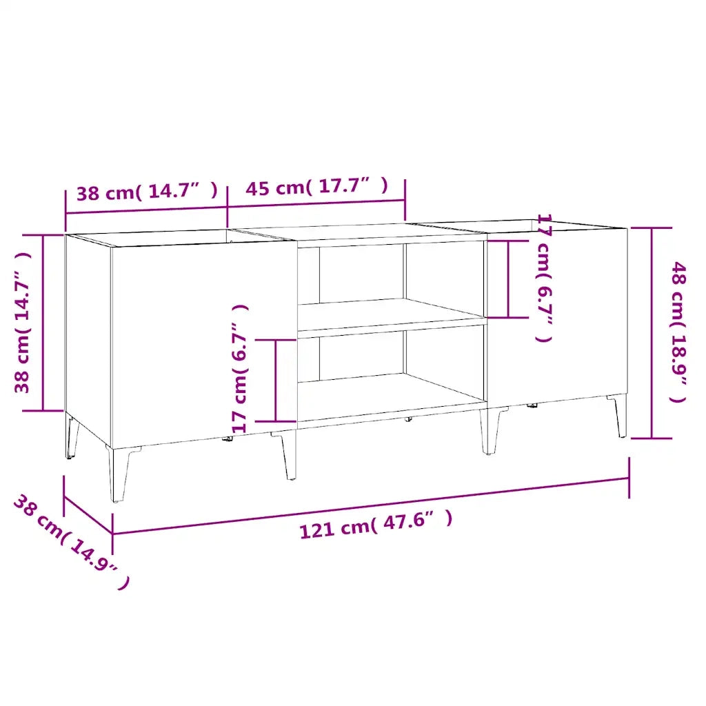 Mobile Porta Dischi Grigio Cemento 121x38x48 Legno Multistrato 831937