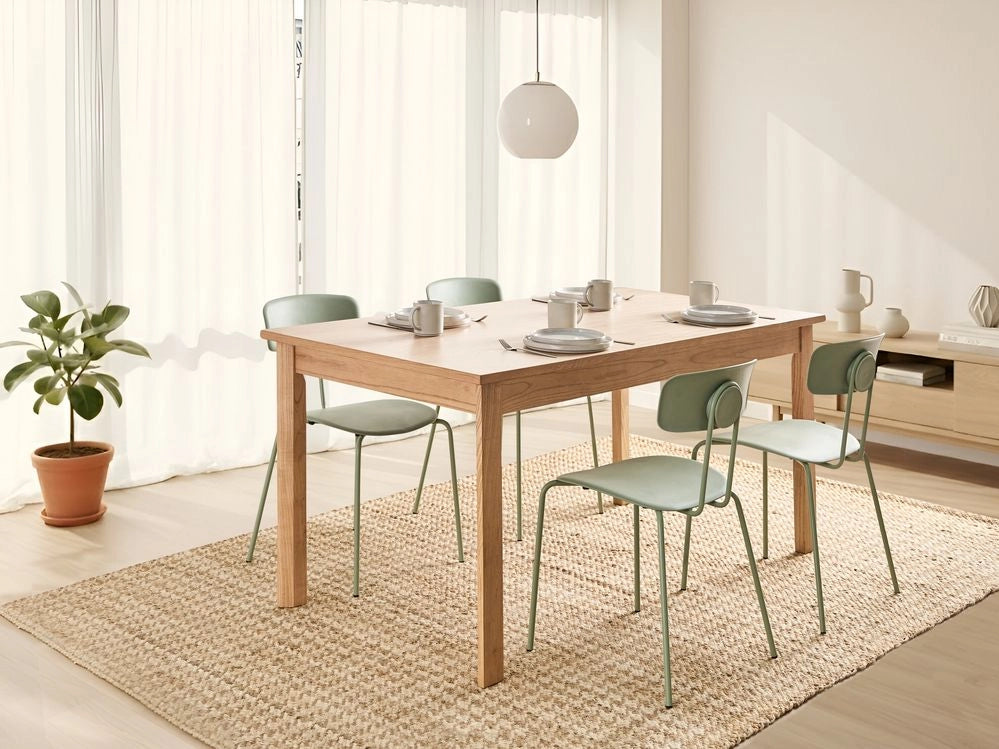 Tavolo da pranzo impiallacciato in legno di quercia chiara MDF gambe in legno di olmo 160 x 90 cm Piano rettangolare impiallacciato