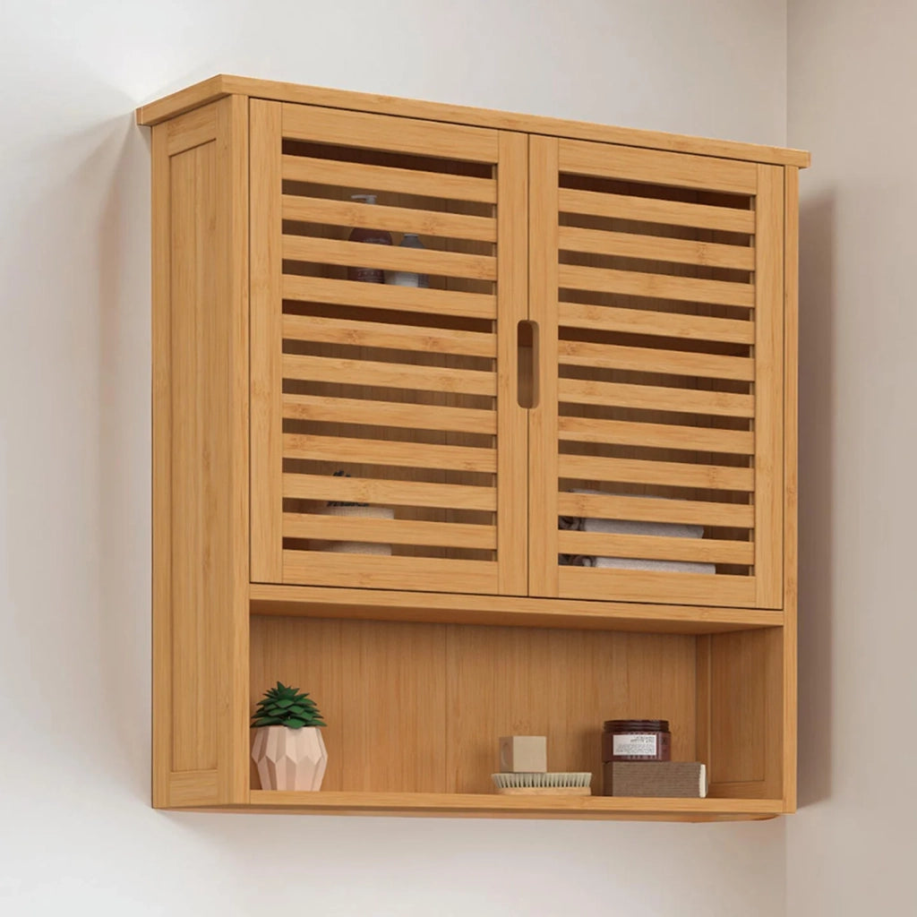 IDMarket - Pensile da bagno BEA a 2 ante in bambù con ripiano
