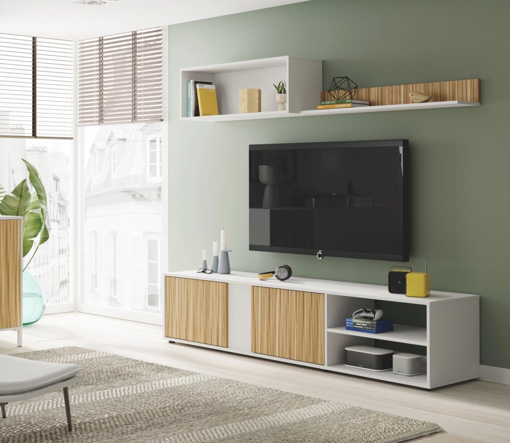 Mobile Soggiorno Agrestino, Parete Attrezzata 4 Ripiani, 180x33x40h cm Bianco