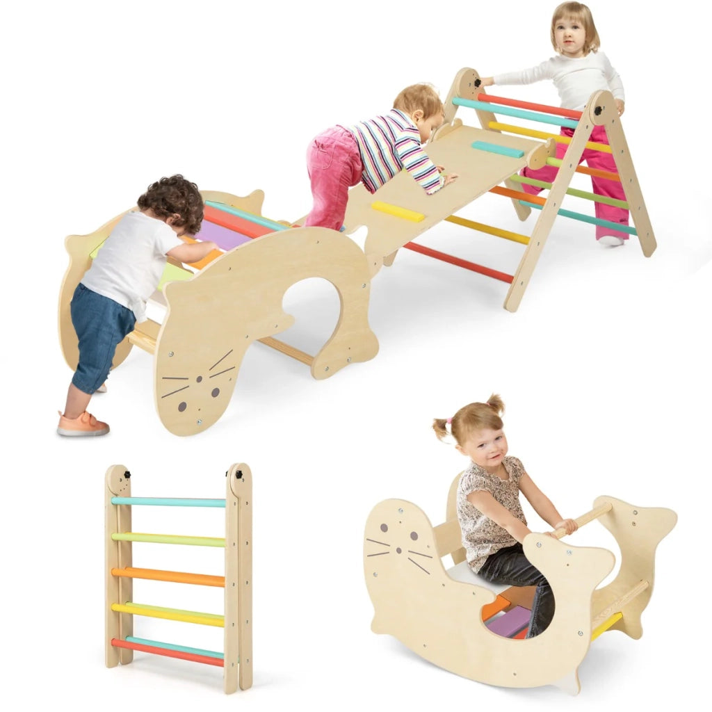 Giocattoli da arrampicata per interni 53/87/116/135 x 60 x 40/56/68/77 cm per una moderna motricità giocosa in legno multicolore 20_0012267