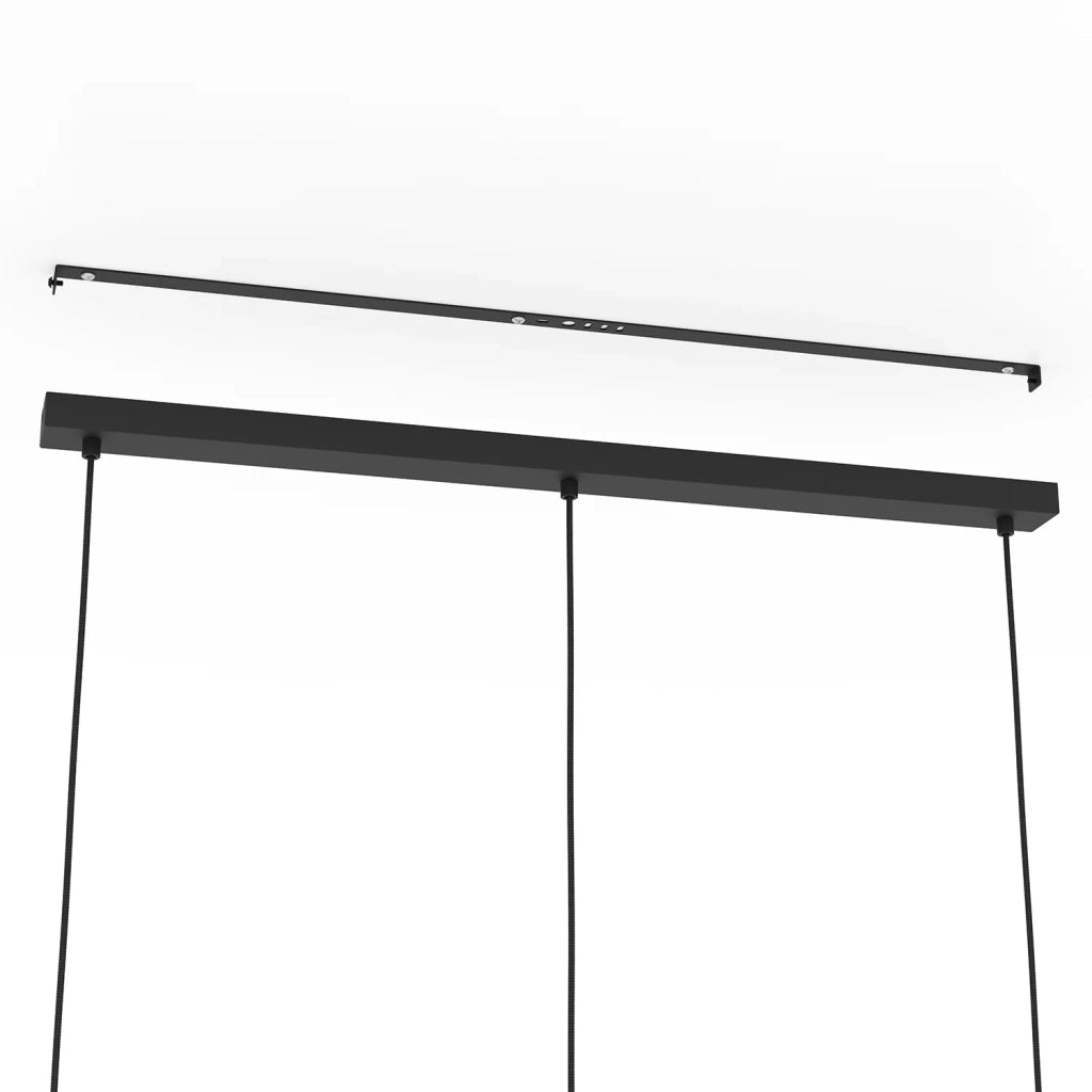 Lampadario A Sospensione Minimal Romazzina Lineare Acciaio Nero 3 Luci E27