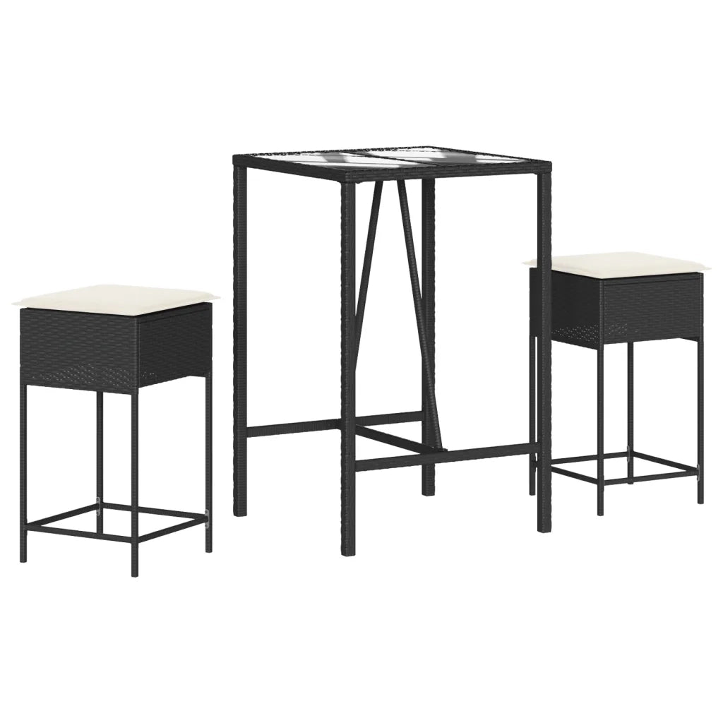 Set Bar da Giardino 3 pz con Cuscini in Polyrattan Nero 3261460