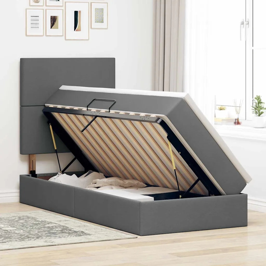 Letto con contenitore e LED con led Grigio scuro 100 x 200 cm