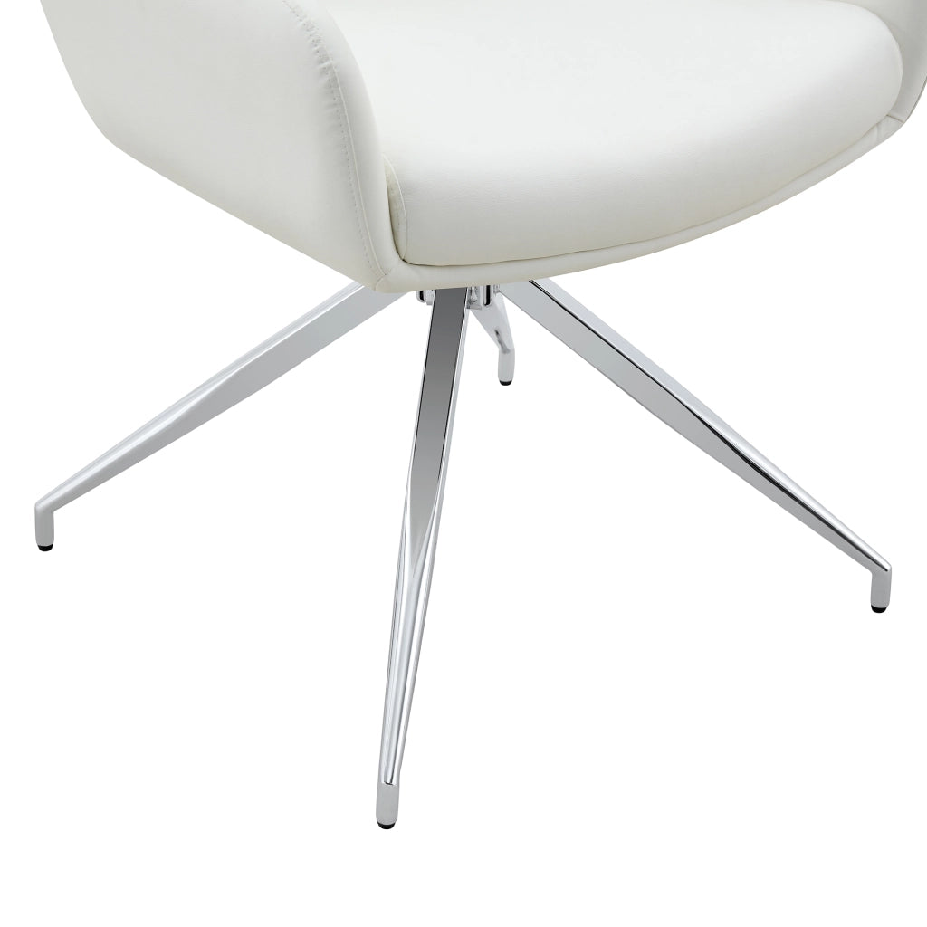 Sedia girevole 360° silenziosa in PU e metallo argento e bianco