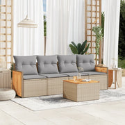 Set Divano da Giardino 5 pz con Cuscini-Sofa da Giardino-Divanetto da esterno Beige in Polyrattan 171545