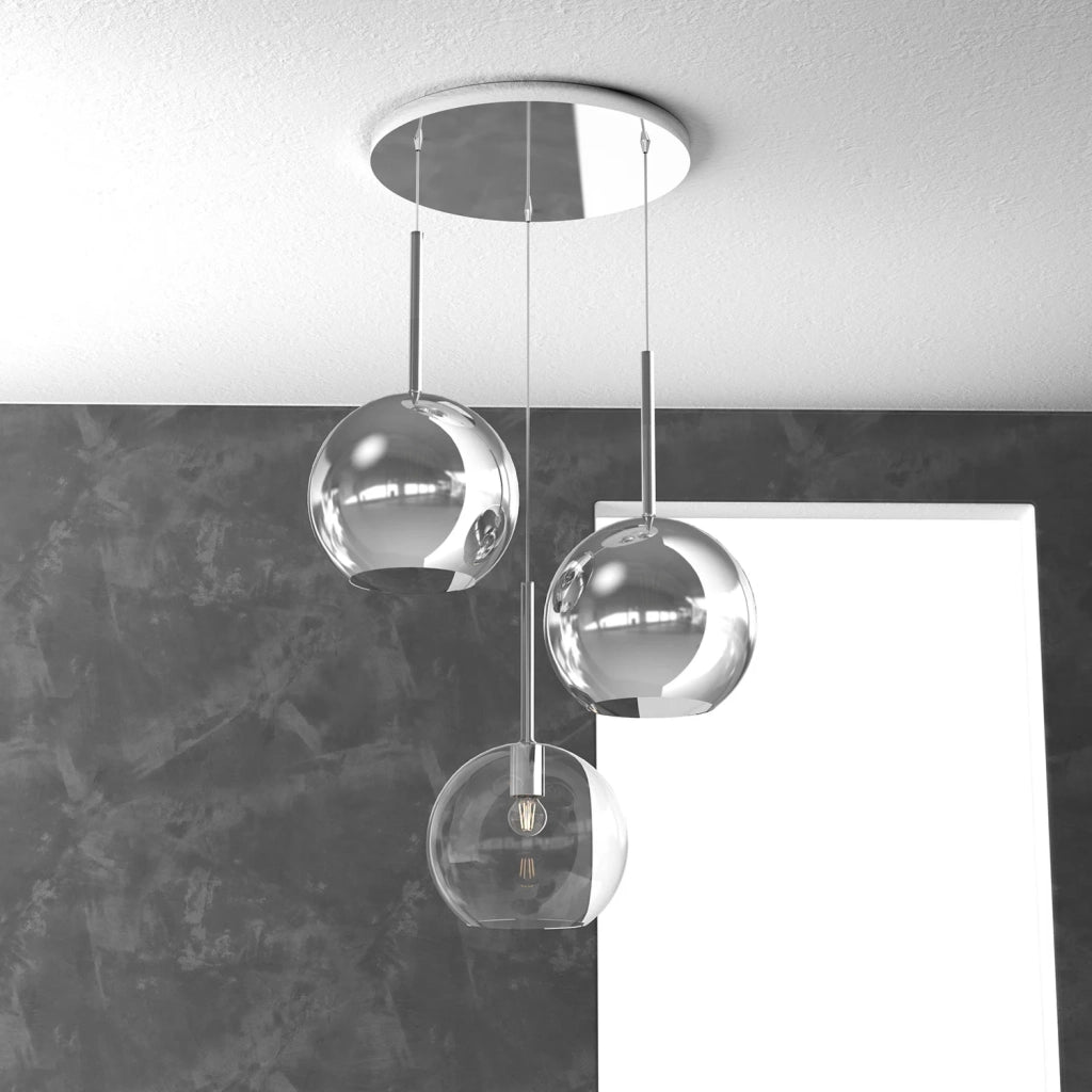 Lampadario Contemp Future Metallo Cromo Vetro Grande Trasp-Cromo 3 Luci E27