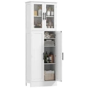Mobile Bagno Alto con Ripiani Regolabili, Ante in Vetro e Legno, 60x30x170 cm, Bianco