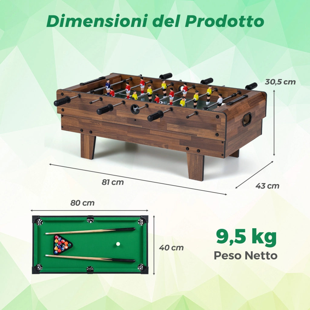 Set di tavoli da gioco 4 in 1 calcio balilla biliardo ping pong-Tavolo multi-gioco hockey accessori per casa sala giochi Marrone