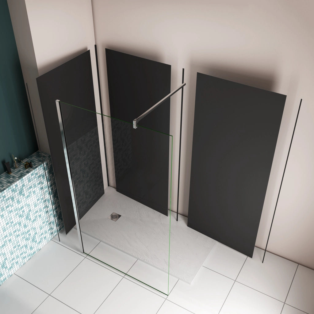 H.210 cm Pannello Doccia ad Angolo 80x90x90 cm Realizzato in Alluminio da 3 mm con Profili Finitura Nero Opaco per Rivestimento Parete Bagno