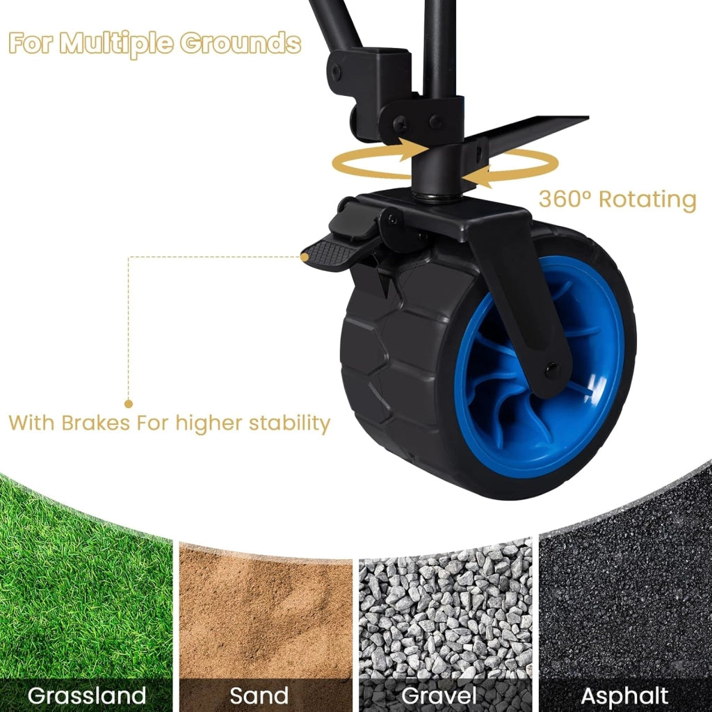 Carrello Pieghevole con Ruote da Spiaggia con Piano e Maniglia, Carrello da Giardino, Campeggio, Spesa, Borsa di Trasporto, Oxford+Acciaio, Nero+Blu
