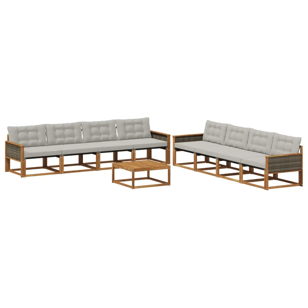 Set di divani da esterno 9 pcs Naturale e Grigio Chiaro