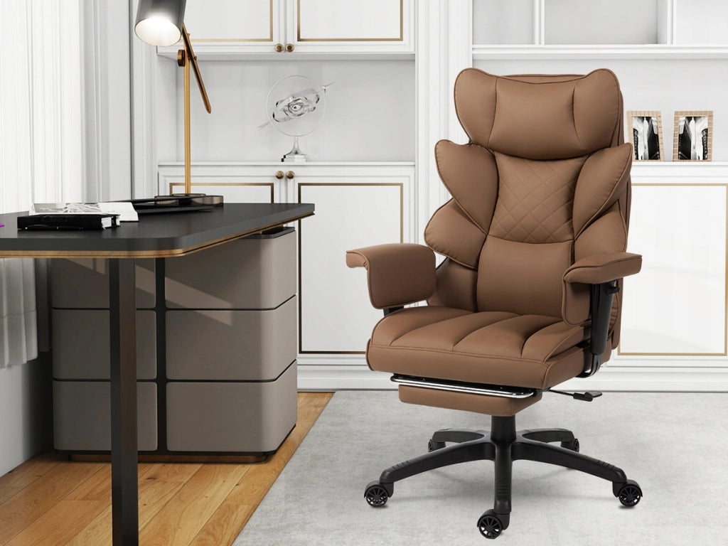 Sedia Gaming DOWINX Marrone in PU con Molle Insacchettate; Poggiapiedi e Schienale 90°-135°