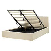Letto contenitore Rivestimento in tessuto beige 140 x 200 cm con testiera a doghe