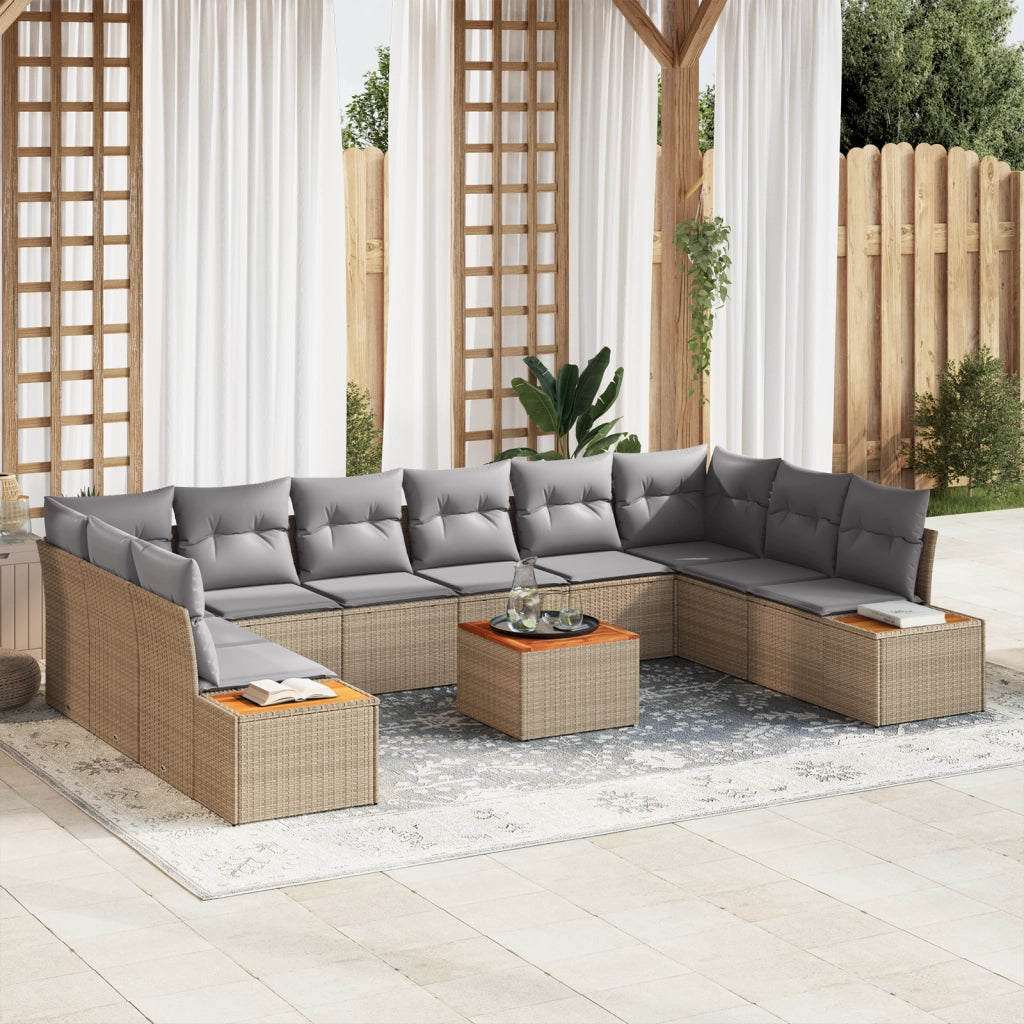 Set da Giardino  11 Pezzi con Cuscini Beige Polyrattan Acacia
